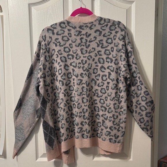 Hem & Thread Pink and Gray Leopard Argyle Cardigan - Picture 3 of 3